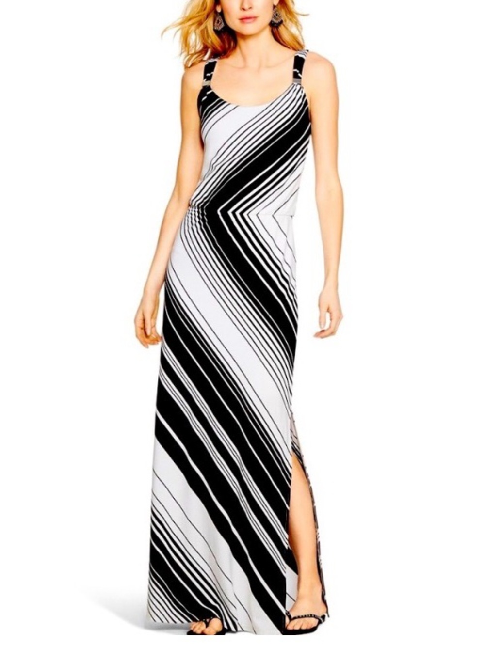 White House Black Market | Black/White Stripe Sleeveless Maxi Dress Sz Medium